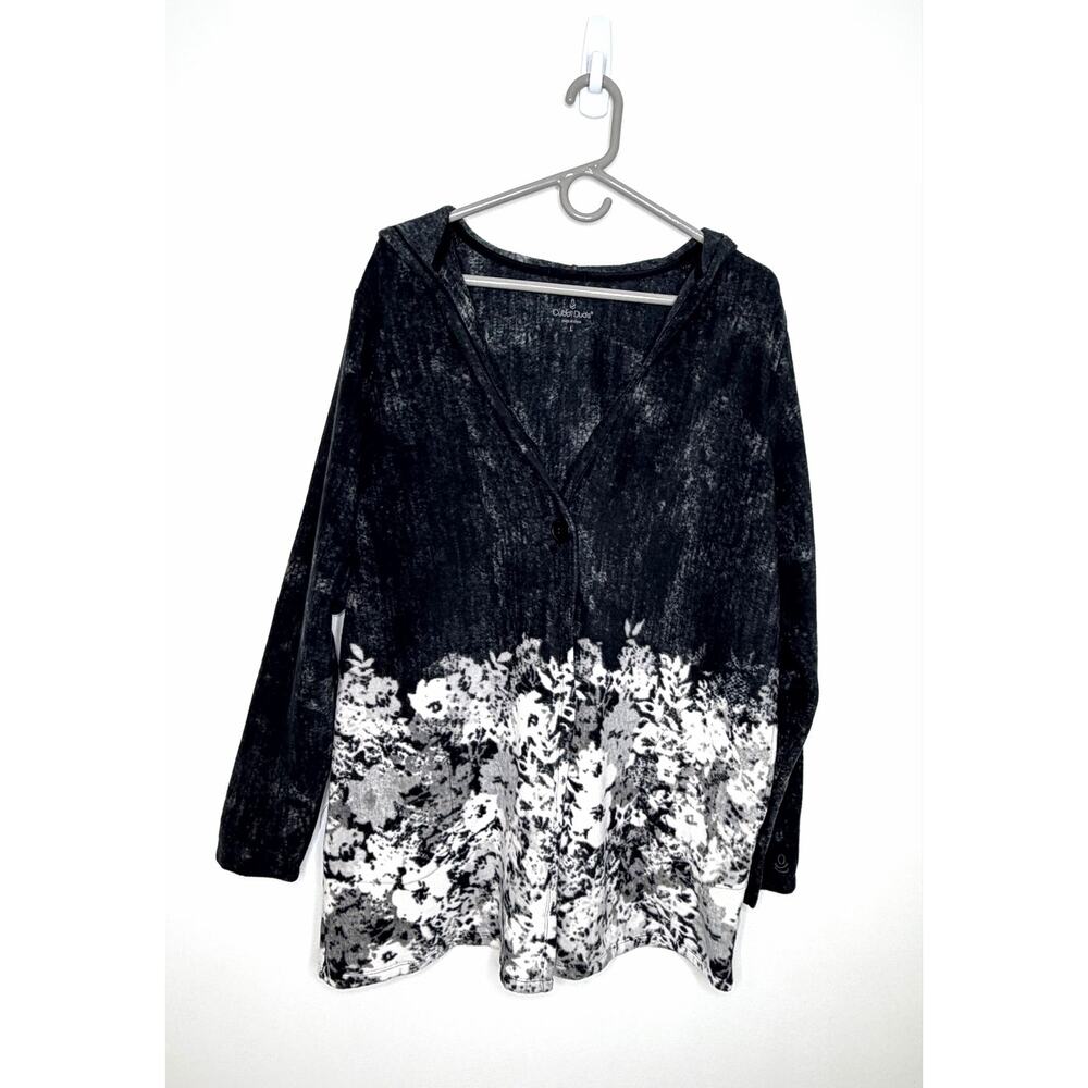 Cuddl Duds Floral Hooded Fleece Cardigan L Cozy Cabincore Lagenlook Loungewear